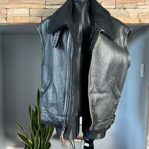VTG Rare AVIREX Authentic B-3 Flight Mouton Leather Vest Aviator Biker Black 44